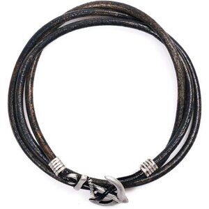 Handmade Genuine Leather Wrap Bracelet for Mens - Metal Anchor Hook Mens